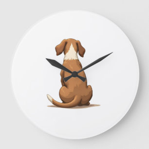 Reloj Redondo Grande Ilustración Vintage de Perro Vista Posterior Tan y