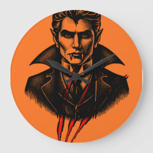 Reloj Redondo Grande Ilustración Vintage del Conde Drácula