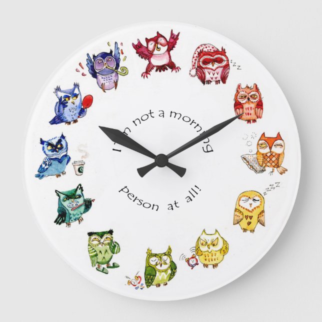 Reloj Redondo Grande Im not a morning person - rainbow owls (Anverso)