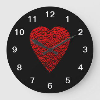 Reloj Redondo Grande Imagen brillante del Corazón Rojo.