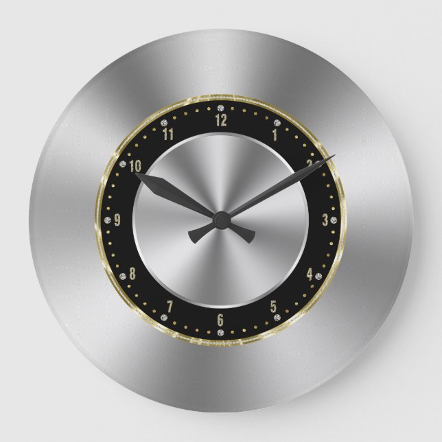 Reloj Redondo Grande Imagen de Acero inoxidable brillante de imitación  (Anverso)