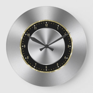 Reloj Redondo Grande Imagen de acero inoxidable gris plateado falso bri