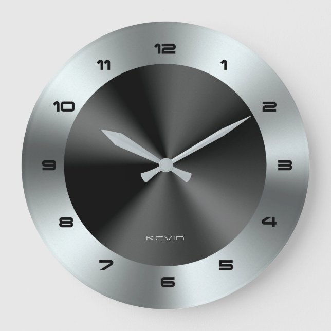 Reloj Redondo Grande Imagen de acero inoxidable negro y plateado y metá (Anverso)