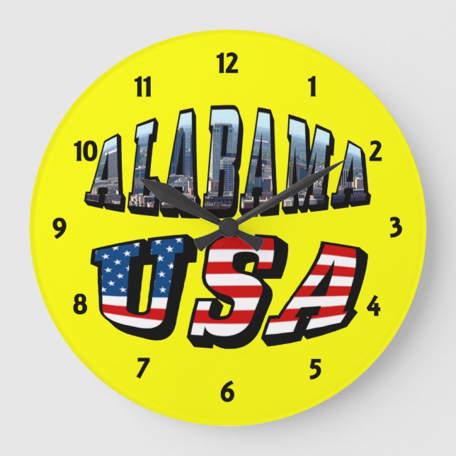 Reloj Redondo Grande Imagen de Alabama y fuente de bandera de Estados U (Anverso)