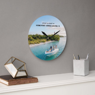 Reloj Redondo Grande Imagen de barco moderno personalizado y coordenada