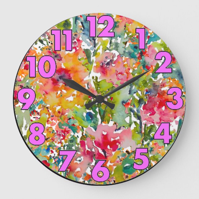 Reloj Redondo Grande Imagen de flor para bloques (Anverso)