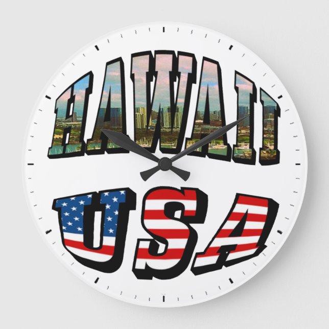 Reloj Redondo Grande Imagen de Hawaii y texto de bandera de Estados Uni (Anverso)