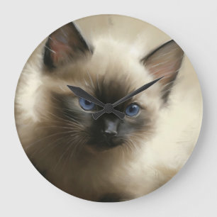 Reloj Redondo Grande Imagen De La Inocencia Retrato Siamés De Gatito