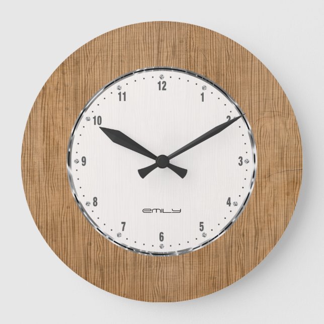 Reloj Redondo Grande Imagen de la textura de madera marrón con (Anverso)