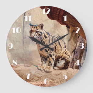 Reloj Redondo Grande imagen de leopardo nublado naturaleza vida salvaje