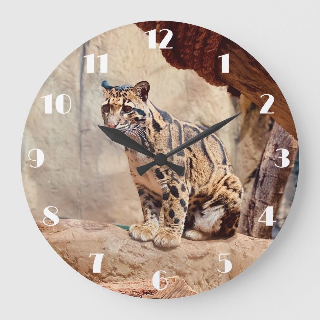 Reloj Redondo Grande imagen de leopardo nublado naturaleza vida salvaje (Anverso)