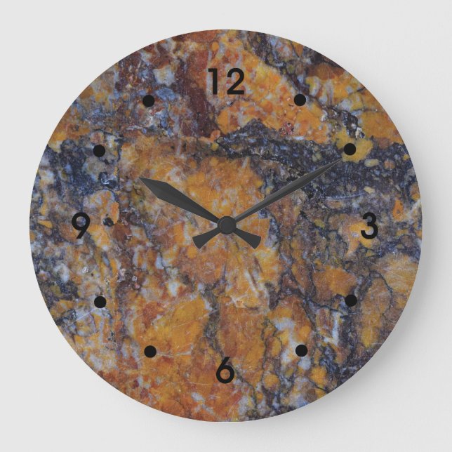 Reloj Redondo Grande Imagen de mármol rosa amarillo ocre rojizo números (Anverso)