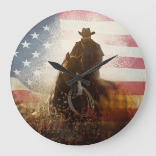 Reloj Redondo Grande Imagen de vaquero del Día de la Independencia.