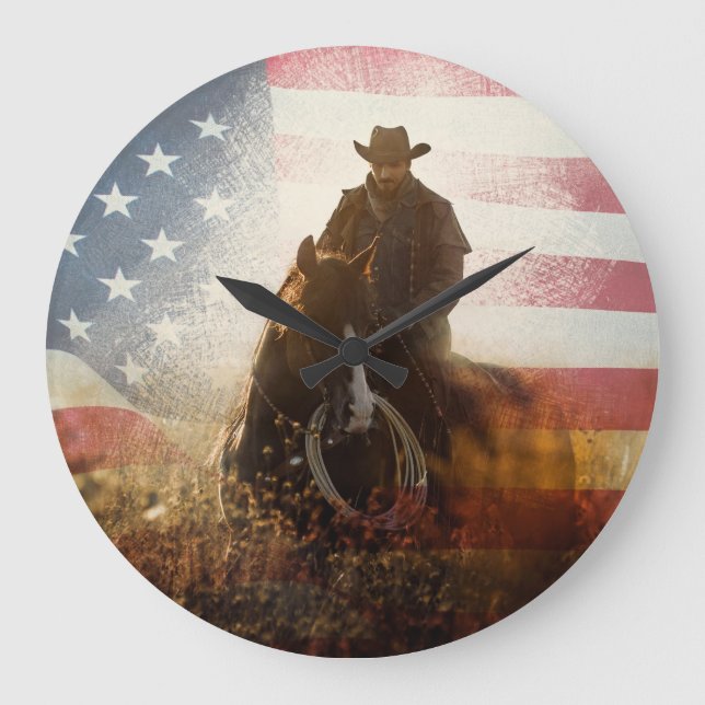Reloj Redondo Grande Imagen de vaquero del Día de la Independencia. (Anverso)