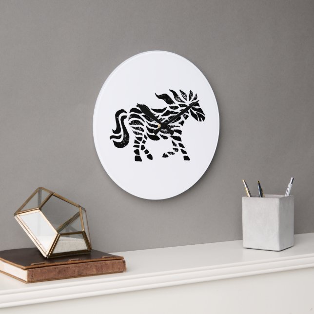 Reloj Redondo Grande Impresión abstracta de bloques de madera de caball (Oficina)