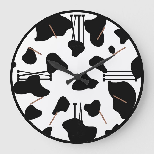 Reloj Redondo Grande Impresión animal: ocultación de vaca blanca negra  (Anverso)
