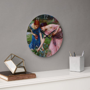 Reloj Redondo Grande Impresión artística de mujeres en un jardín románt