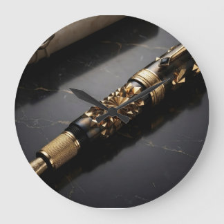 Reloj Redondo Grande Impresión artística de pluma estilográfica de lujo
