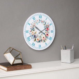 Reloj Redondo Grande Impresión artística de rosas de flores silvestres