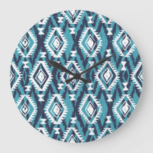 Reloj Redondo Grande Impresión azteca geométrica de Navajo
