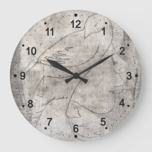 Reloj Redondo Grande Impresión blanca y negra encantadora: Chica joven