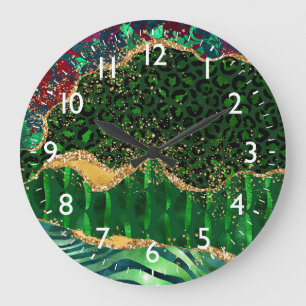 Reloj Redondo Grande Impresión de Agata Safari Verde