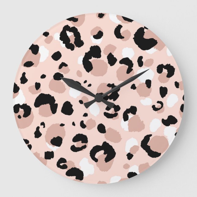 Reloj Redondo Grande Impresión de animales leopardos abstractos moderno (Anverso)