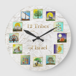 Reloj Redondo Grande Impresión de arte de Judaica 12 Tribus de Israel