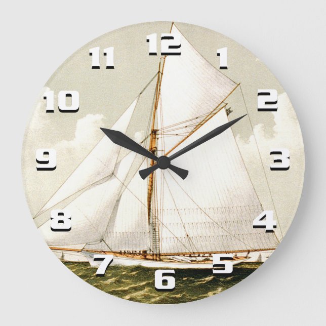 Reloj Redondo Grande Impresión de barco de vela (Anverso)