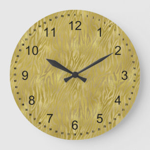 Reloj Redondo Grande Impresión de cebra dorada