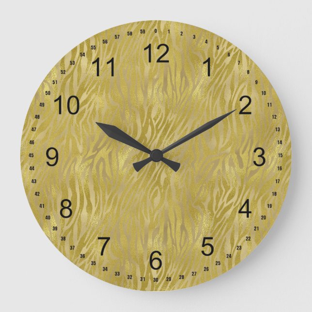 Reloj Redondo Grande Impresión de cebra dorada (Anverso)