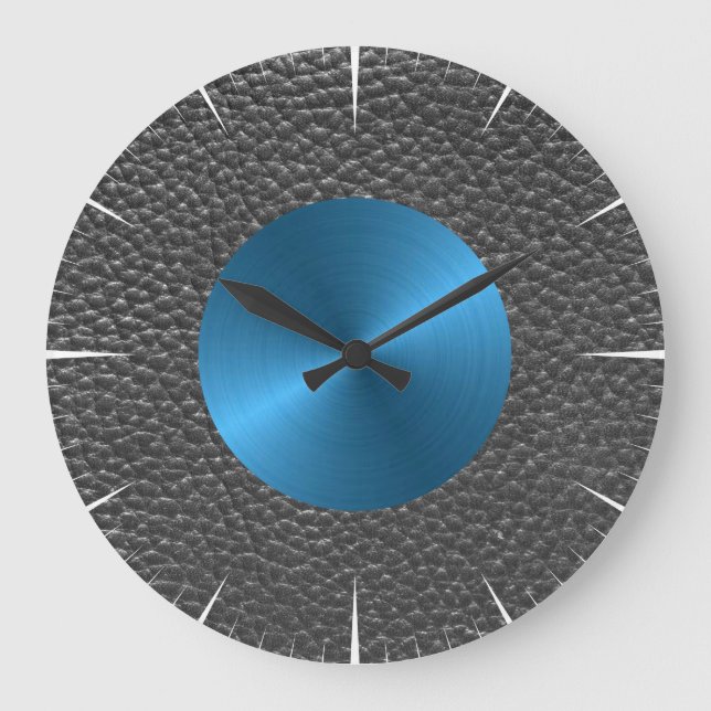 Reloj Redondo Grande Impresión de cuero y acero azul (Anverso)