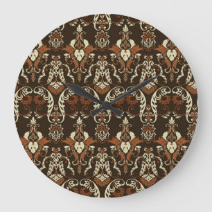 Reloj Redondo Grande Impresión de damasco floral: sin costuras vintage.