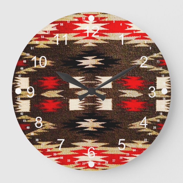 Reloj Redondo Grande Impresión de diseño tribal nativo americano (Anverso)