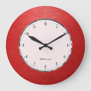 Reloj Redondo Grande Impresión de imitación roja de piel