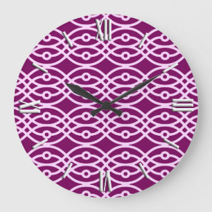 Reloj Redondo Grande Impresión de kimono, ciruela y rosa