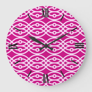 Reloj Redondo Grande Impresión de kimono, magenta y rosa