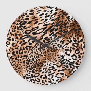 Reloj Redondo Grande Impresión de leopardo africano sin problemas