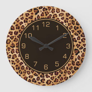 Reloj Redondo Grande Impresión de leopardo de textura rústica