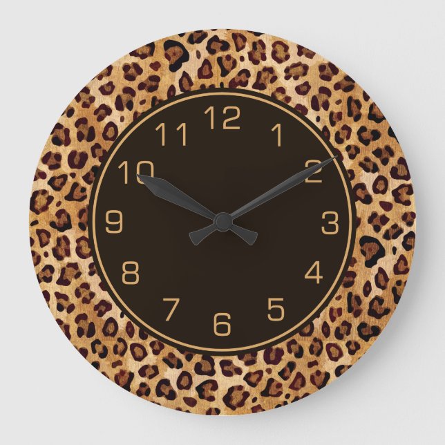 Reloj Redondo Grande Impresión de leopardo de textura rústica (Anverso)