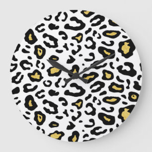 Reloj Redondo Grande Impresión de leopardo dorado, patrón sin fisuras.