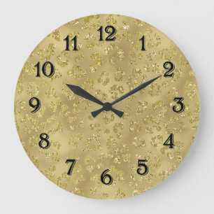 Reloj Redondo Grande Impresión de leopardo glam dorado