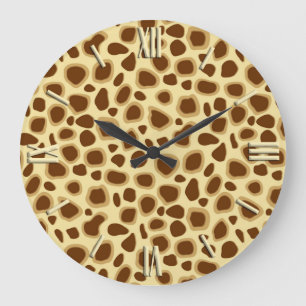 Reloj Redondo Grande Impresión de leopardo - Marrón chocolate y Tan de 