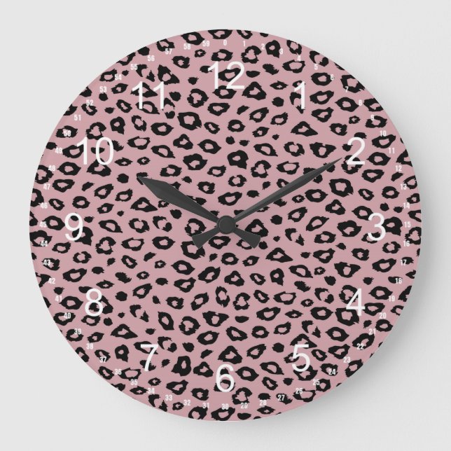 Reloj Redondo Grande Impresión de leopardo negro rosa (Anverso)
