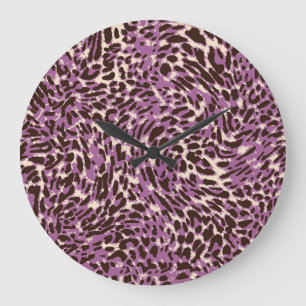 Reloj Redondo Grande Impresión de leopardo, patrón animal clásico.