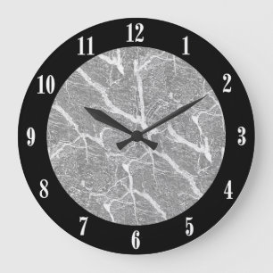 Reloj Redondo Grande Impresión de mármol gris y números blancos