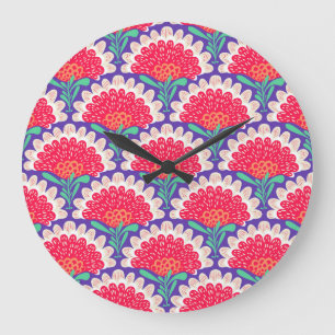 Reloj Redondo Grande Impresión de Moda Boho Floral Vintage.