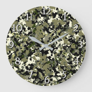 Reloj Redondo Grande Impresión de patrón de camuflaje de crema negra ve