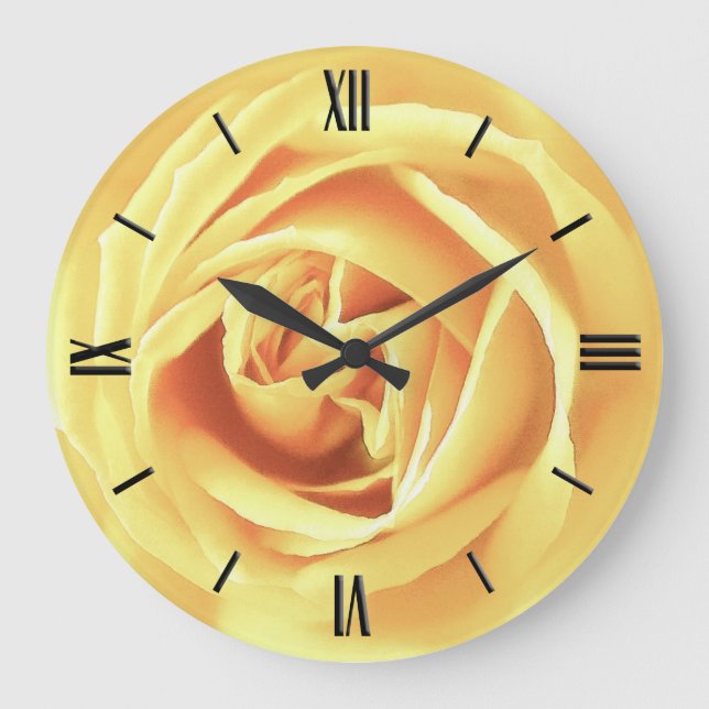 Reloj Redondo Grande Impresión de rosa amarilla (Anverso)