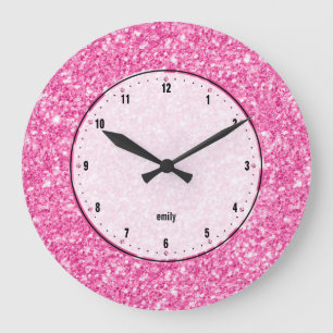 Reloj Redondo Grande Impresión de textura Purpurina rosa